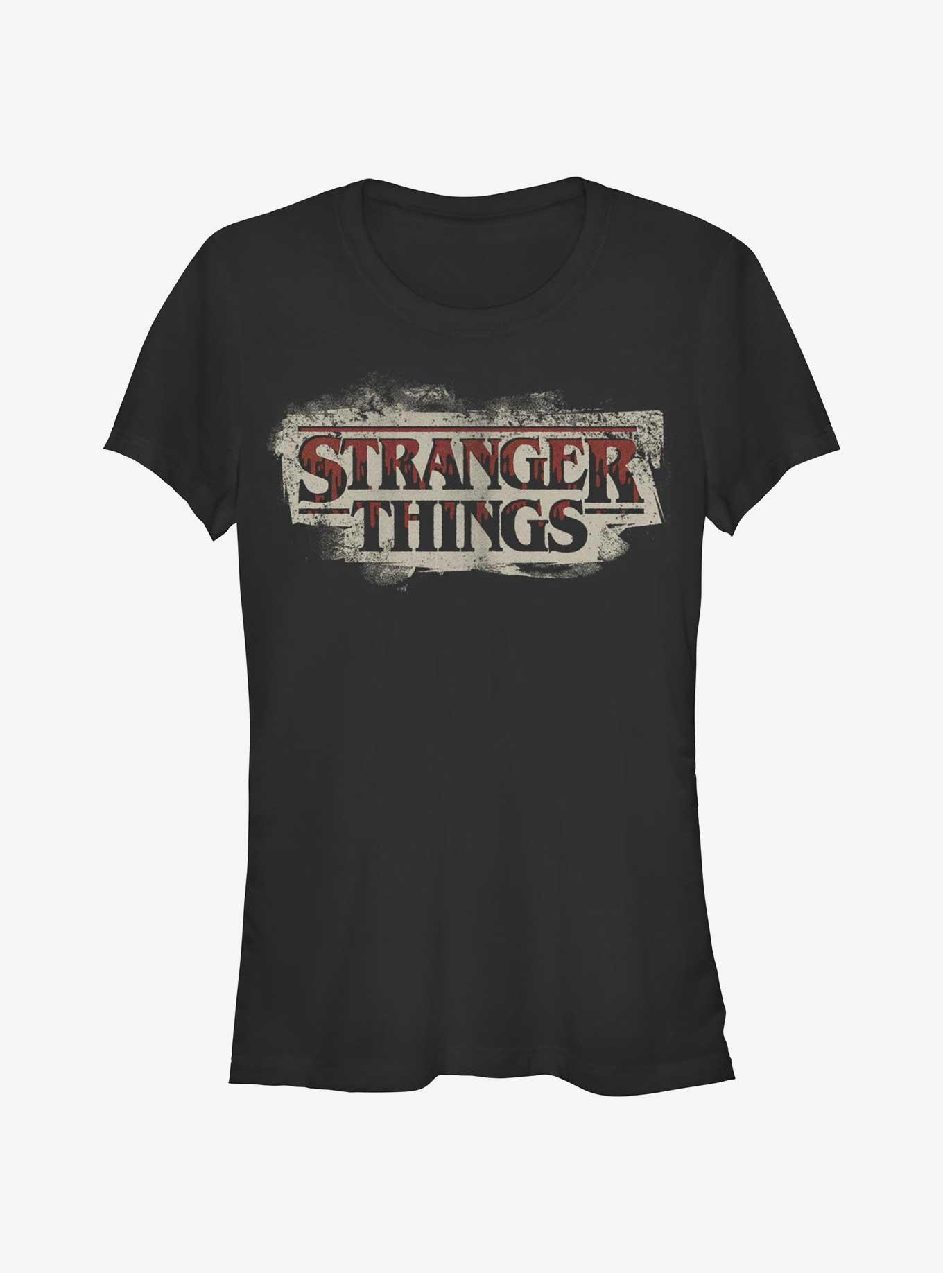 Stranger Things Drippy Blood Logo Girls T-Shirt, BLACK, hi-res