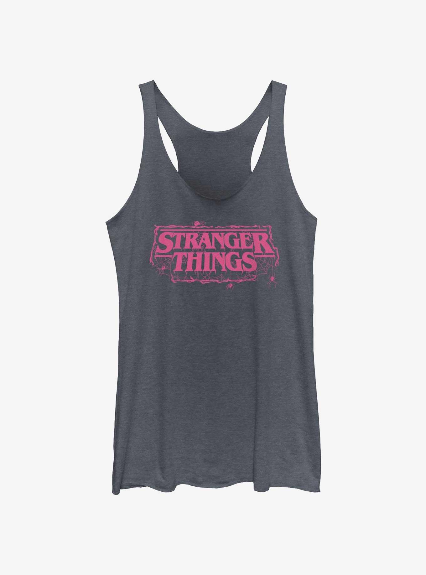 Stranger Things Webbed Logo Girls Tank, NAVY HTR, hi-res