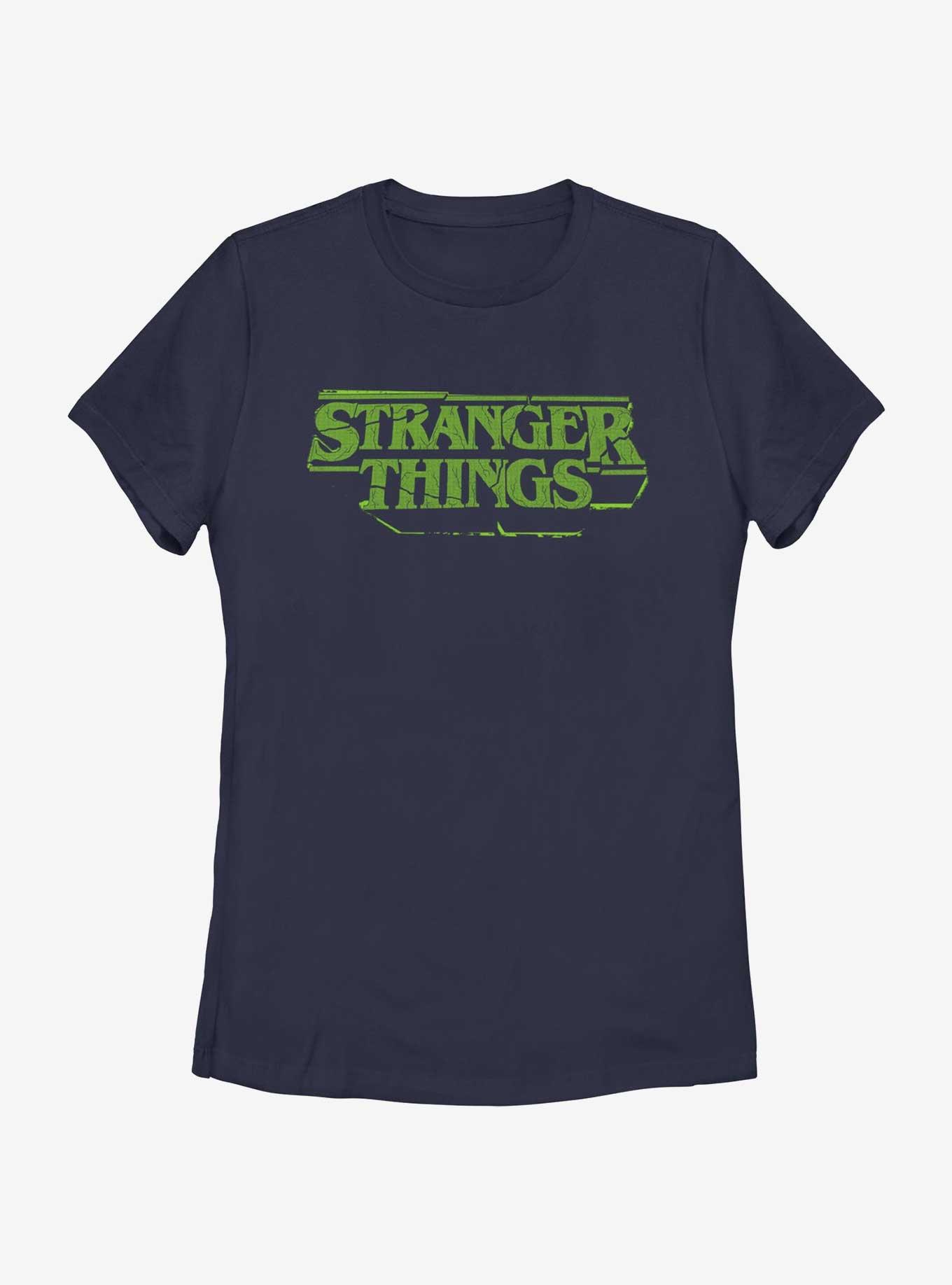 Stranger Things Destructive Logo Womens T-Shirt, NAVY, hi-res