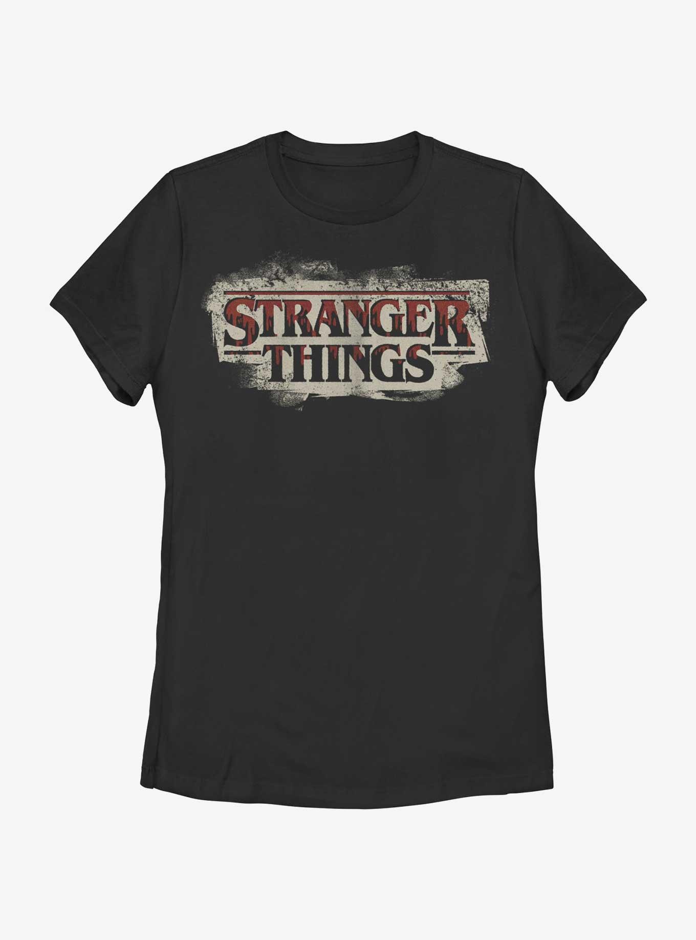 Stranger Things Drippy Blood Logo Womens T-Shirt, BLACK, hi-res