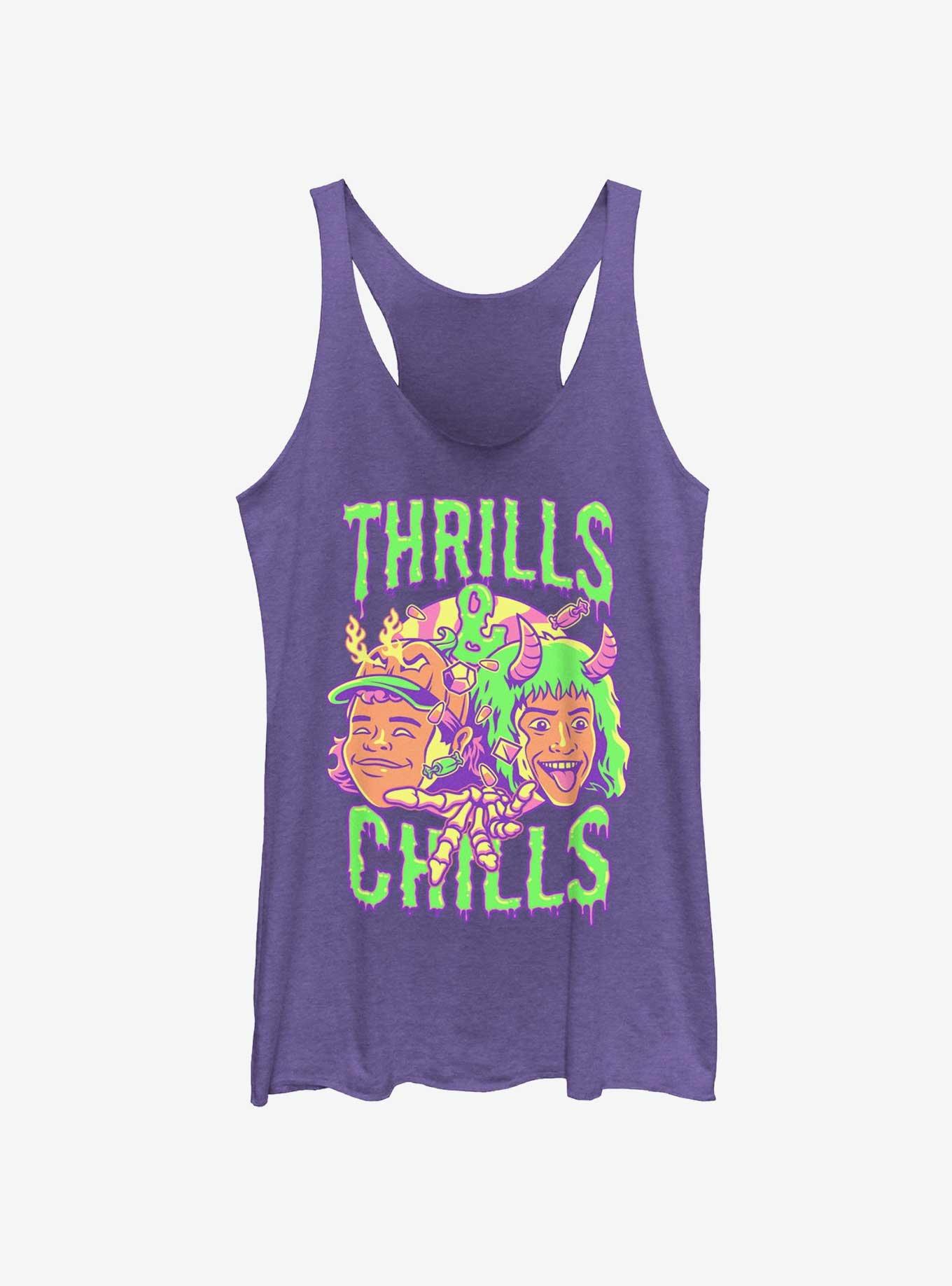 Stranger Things Thrills & Chills Drip Dustin and Eddie Womens Tank Top, PUR HTR, hi-res