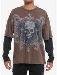 Social Collision® Skulls & Crosses Oversized Twofer Long-Sleeve T-Shirt, GREY, hi-res