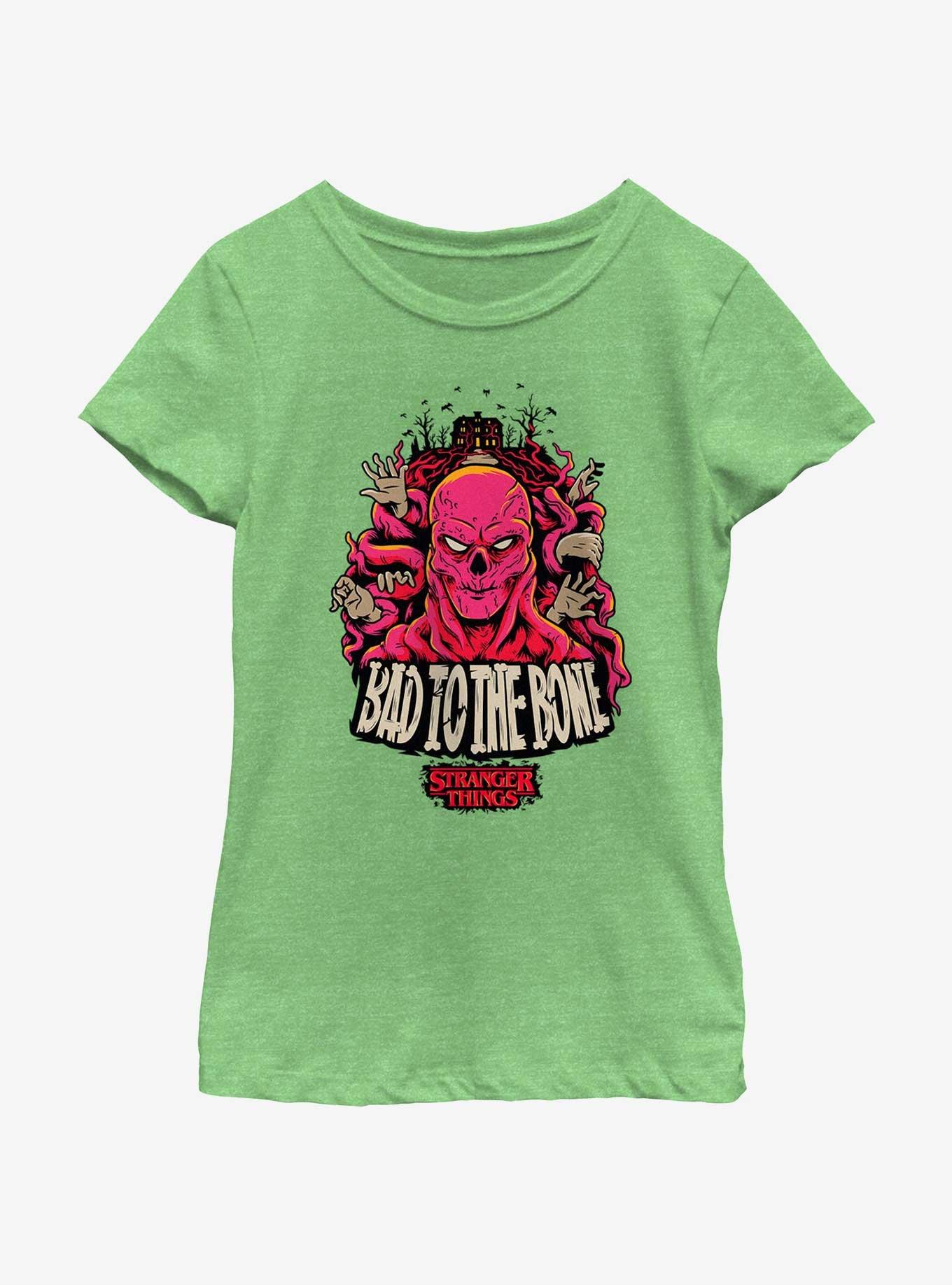 Stranger Things Vecna Bad To Bone Youth Girls T-Shirt, GRN APPLE, hi-res