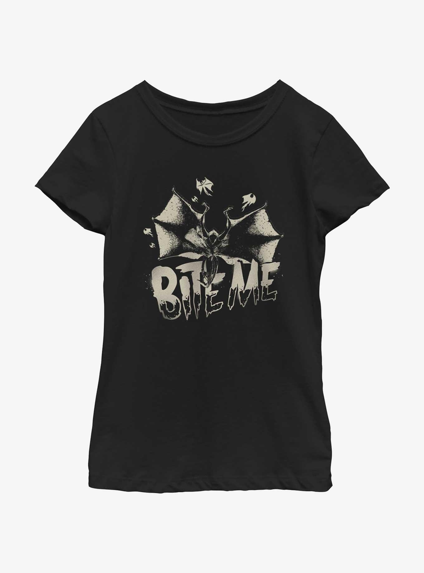 Stranger Things Demobat Bite Me Youth Girls T-Shirt, BLACK, hi-res