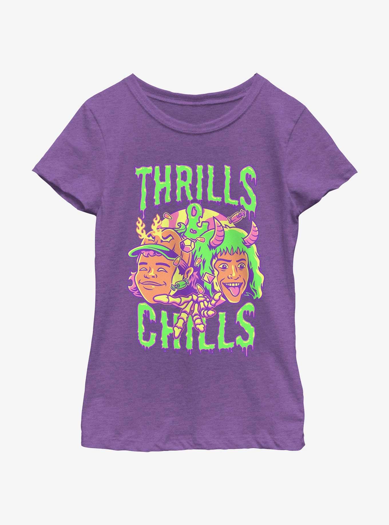 Stranger Things Thrills & Chills Drip Dustin and Eddie Youth Girls T-Shirt, PURPLE BERRY, hi-res