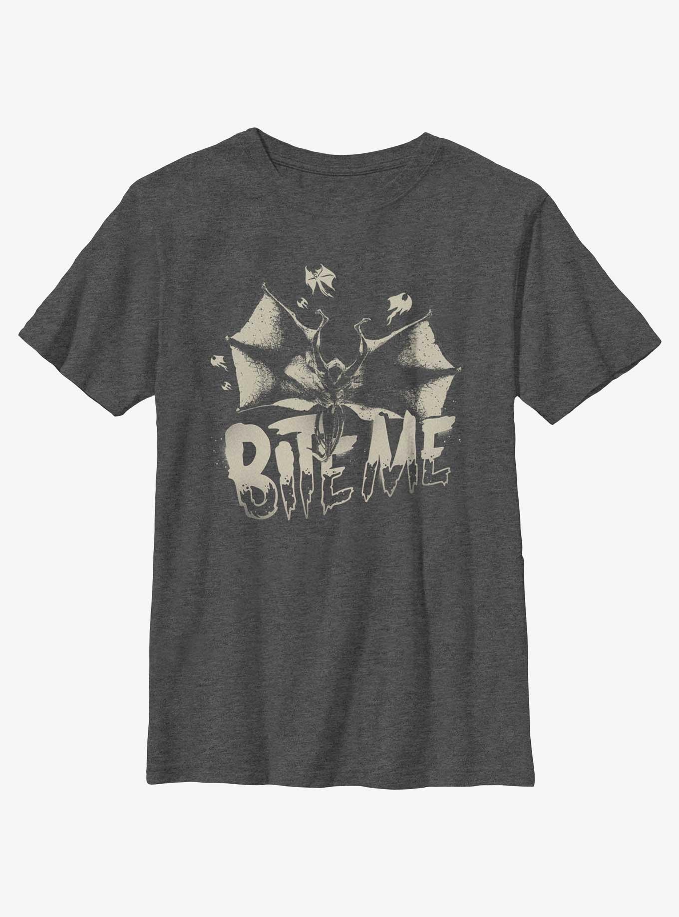 Stranger Things Demobat Bite Me Youth T-Shirt, CHAR HTR, hi-res