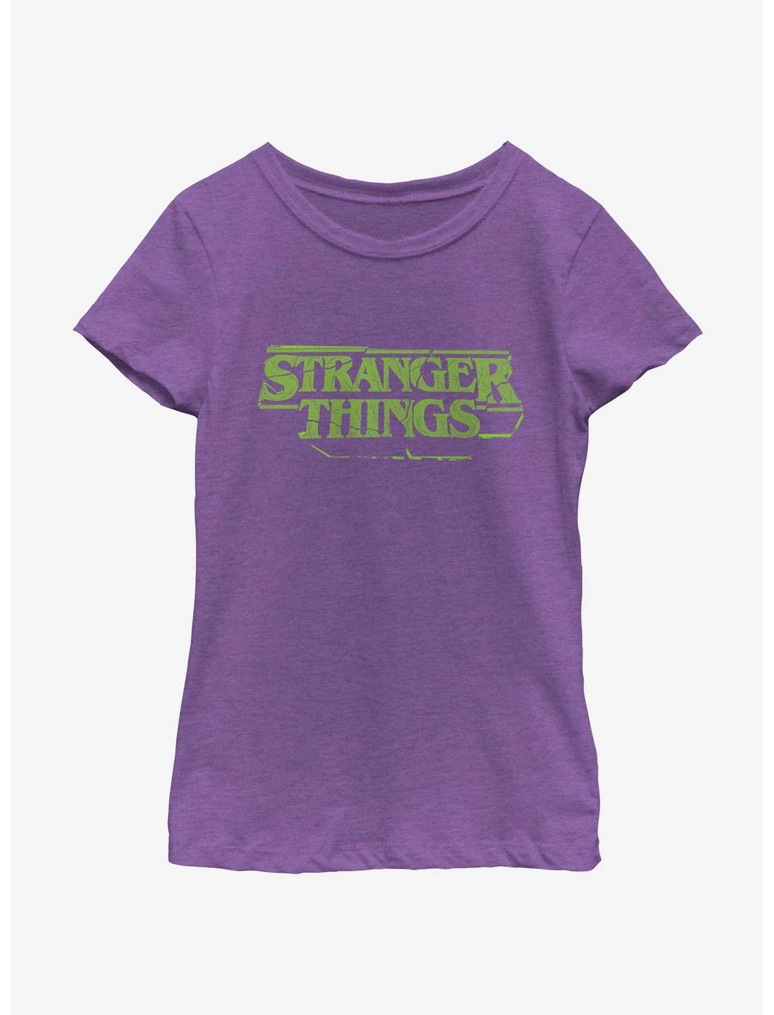 Stranger Things Destructive Logo Youth Girls T-Shirt, PURPLE BERRY, hi-res