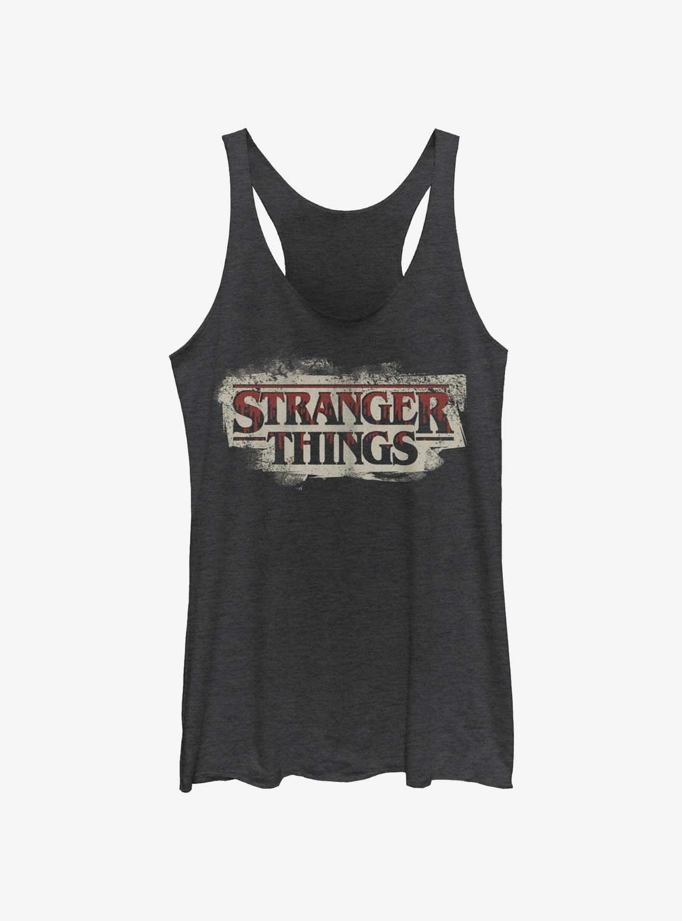 Stranger Things Drippy Blood Logo Womens Tank Top, BLK HTR, hi-res