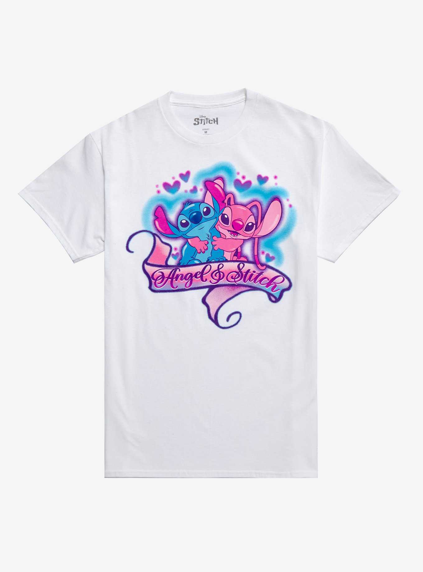 Disney Stitch & Angel Airbrush-Style Boyfriend Fit Girls T-Shirt, , hi-res