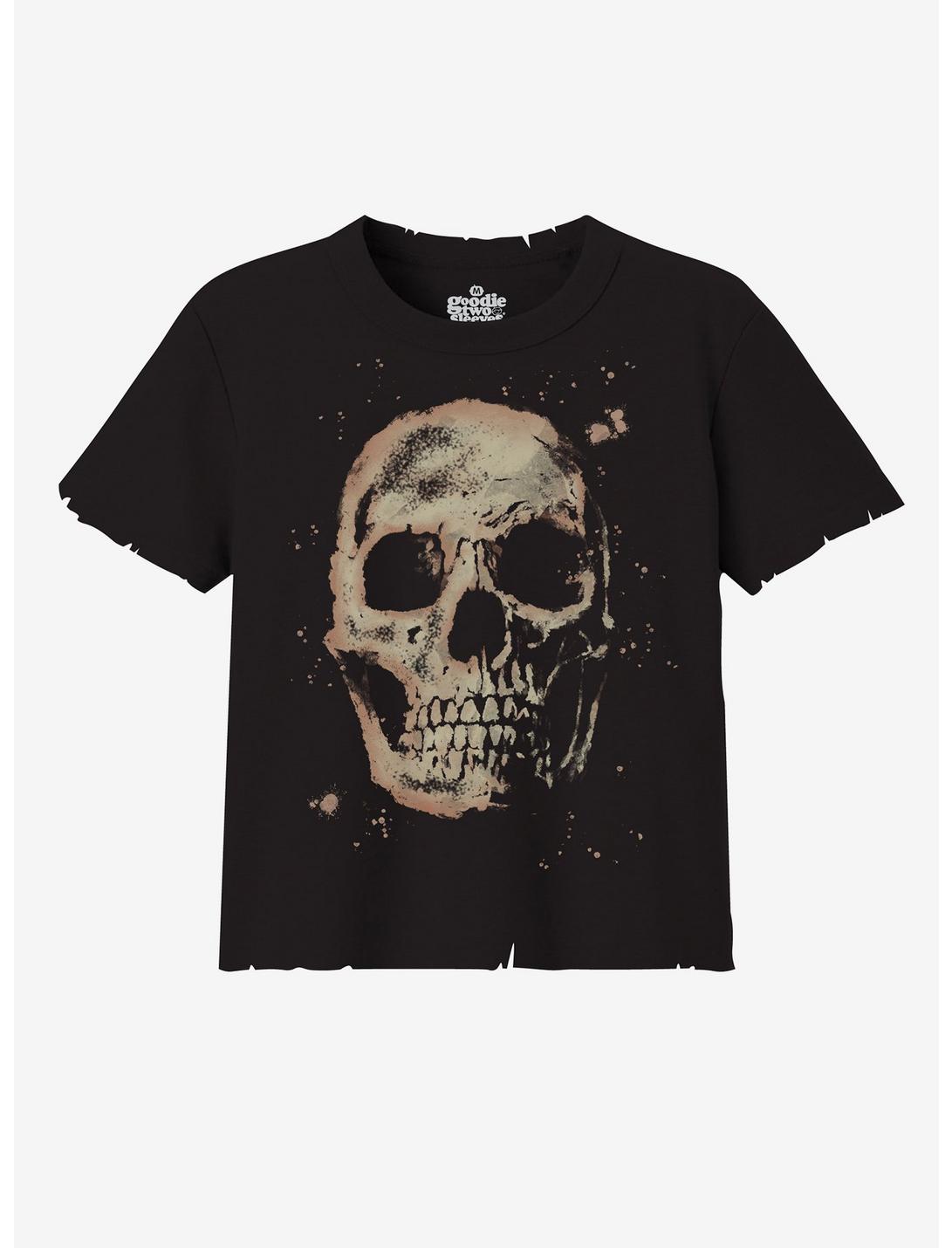 Skull Distressed Bleach-Dye Boyfriend Fit Girls T-Shirt, MULTI, hi-res