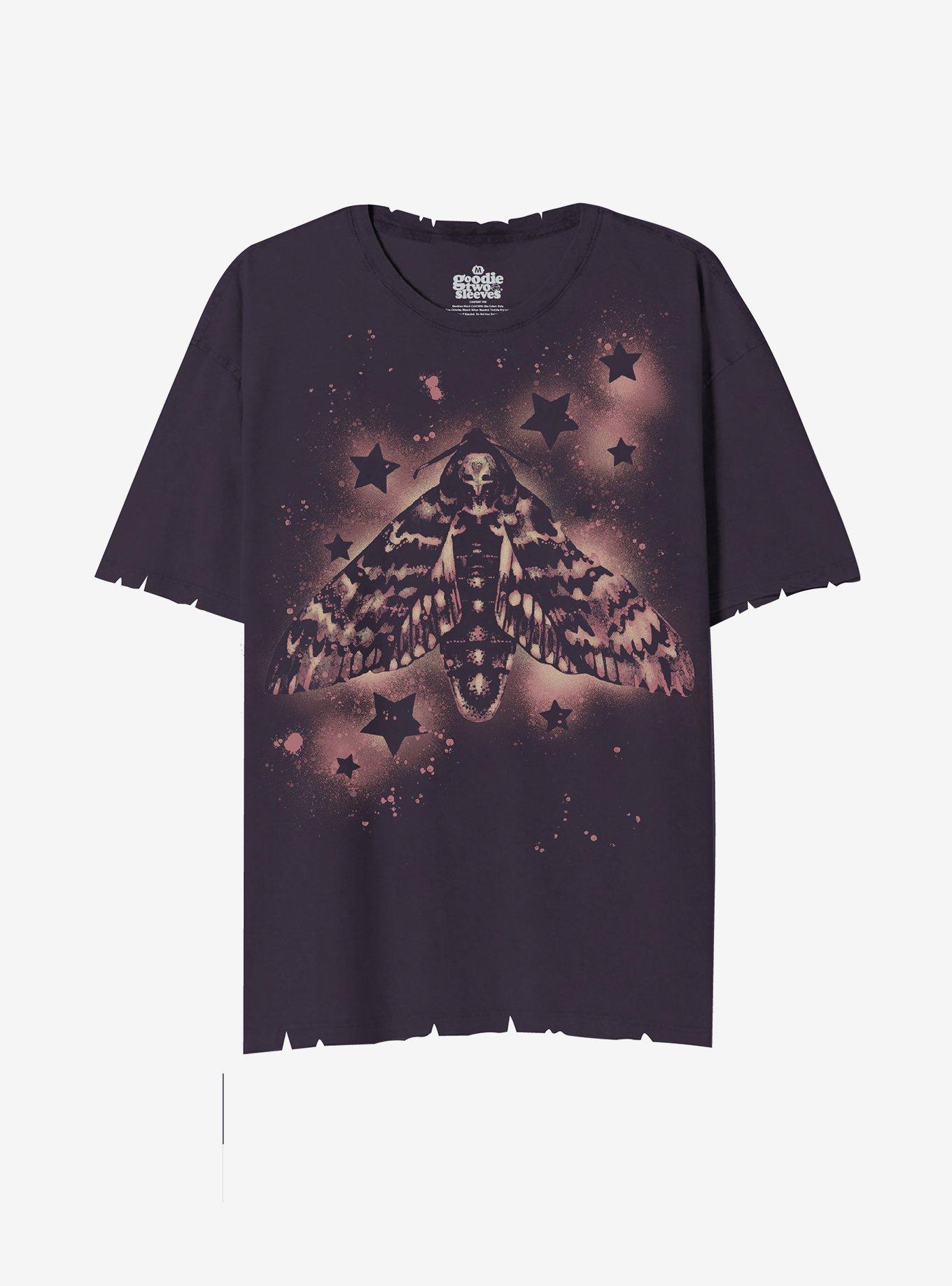 Death's-Head Moth & Stars Destructed Boyfriend Fit Girls T-Shirt, MULTI, hi-res