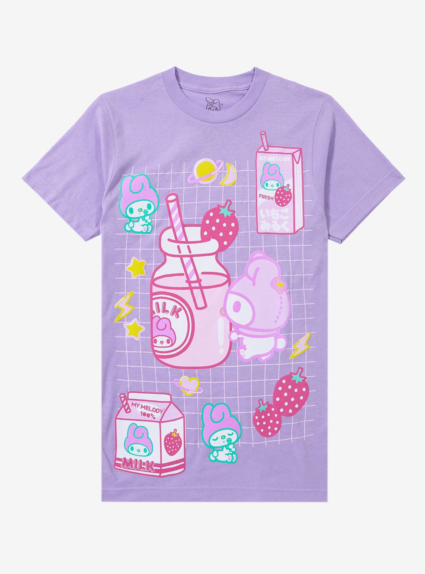 My Melody Strawberry Milk Grid Boyfriend Fit Girls T-Shirt