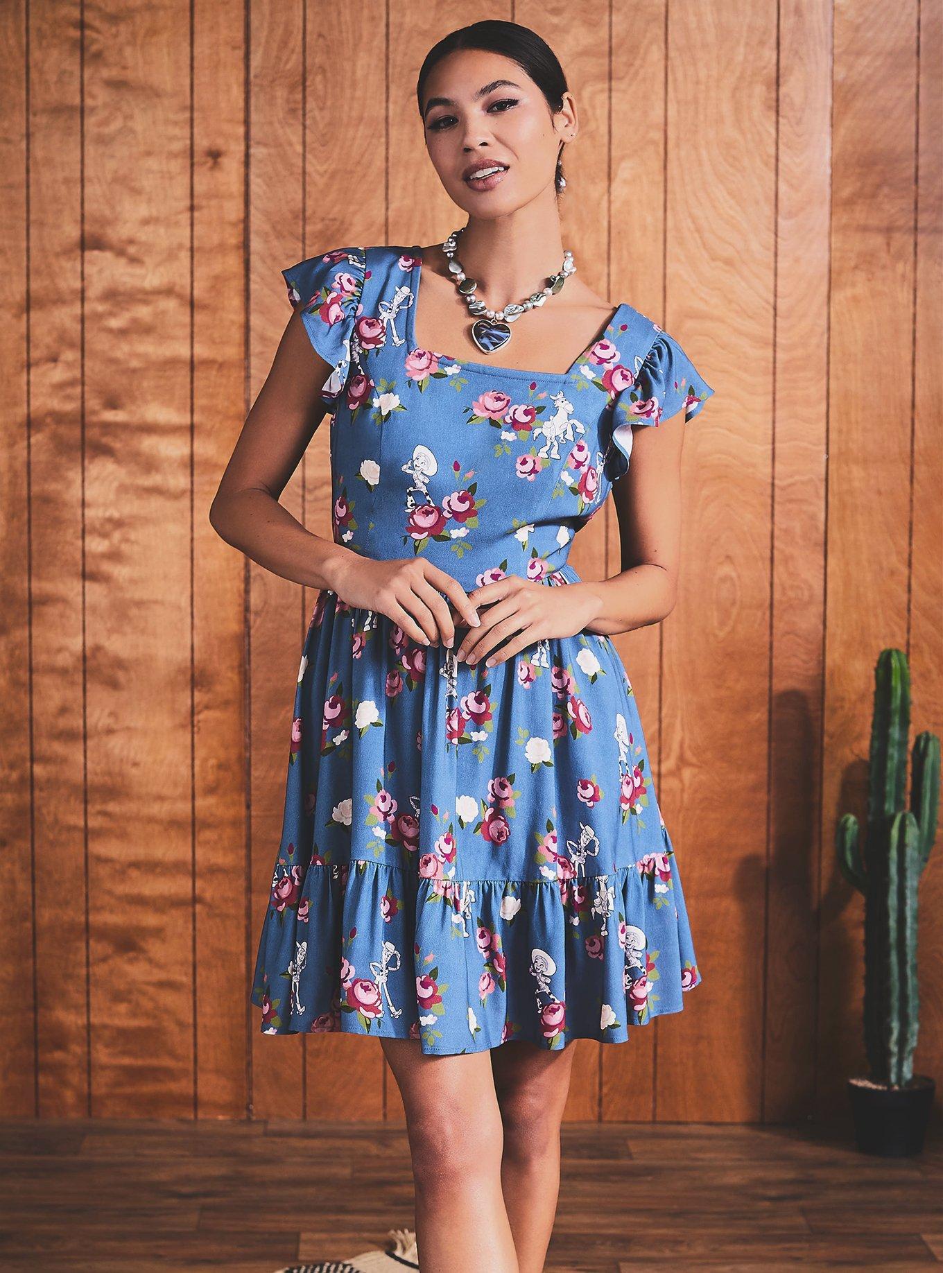 Her Universe Disney Pixar Toy Story Woody's Roundup Floral Tie-Back Dress &mdash; BoxLunch Exclusive, NAVY, hi-res