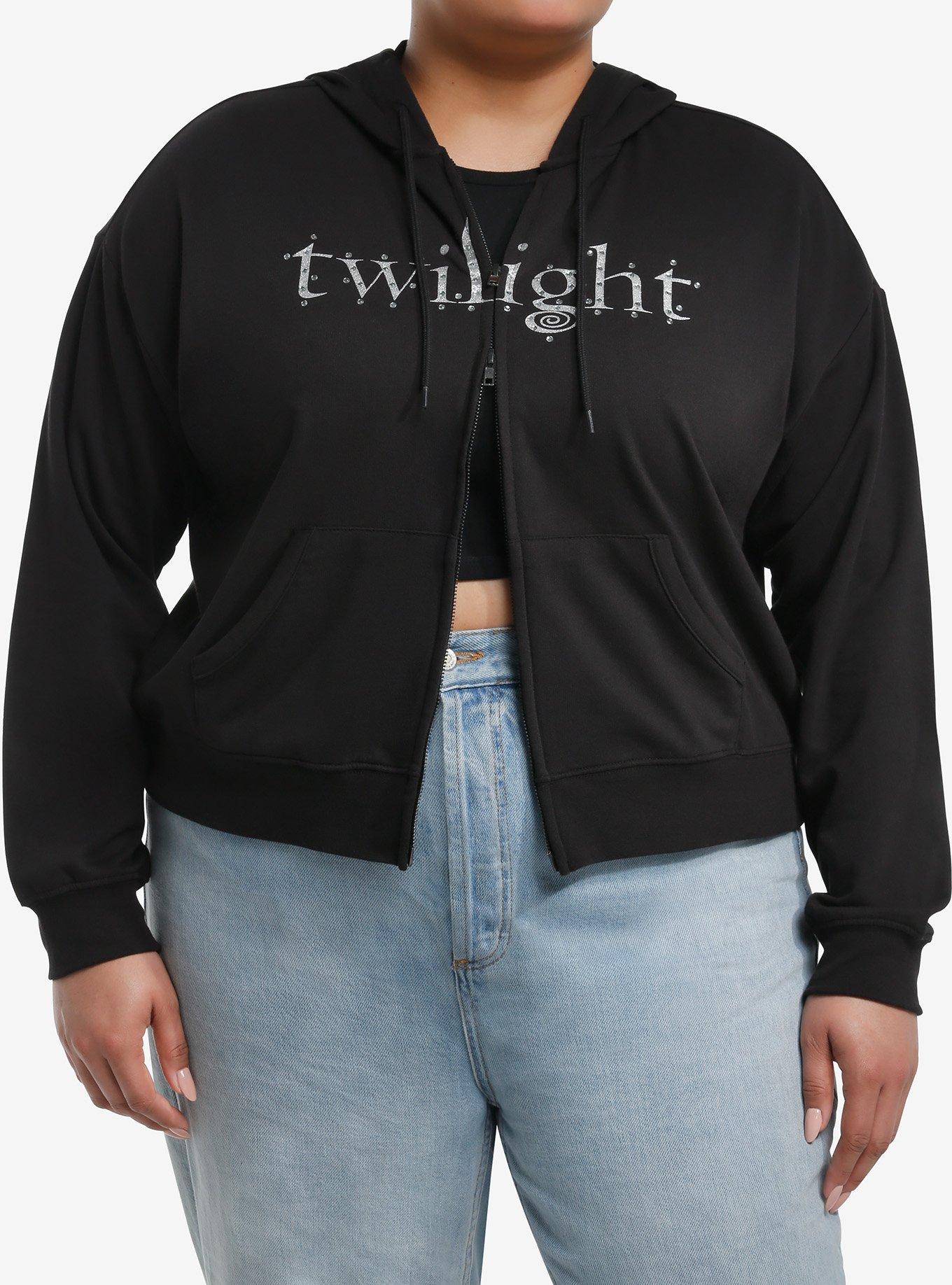 The Twilight Saga Edward Rhinestone Crop Hoodie Plus Size, BLACK, hi-res