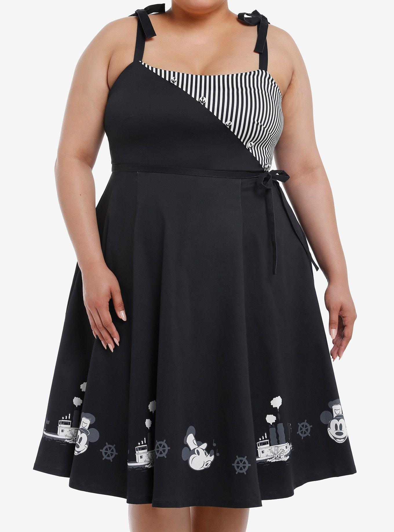 Her Universe Disney Steamboat Willie Retro Dress Plus Size Her Universe Exclusive, BLACK  WHITE, hi-res