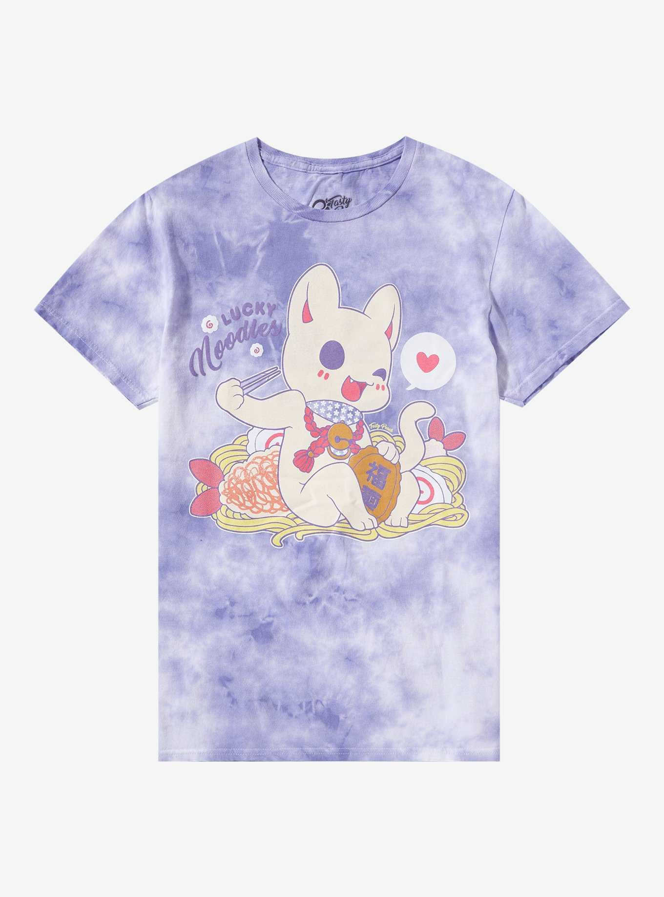 Tasty Peach Lucky Noodles Cat Tie-Dye Boyfriend Fit Girls T-Shirt, , hi-res