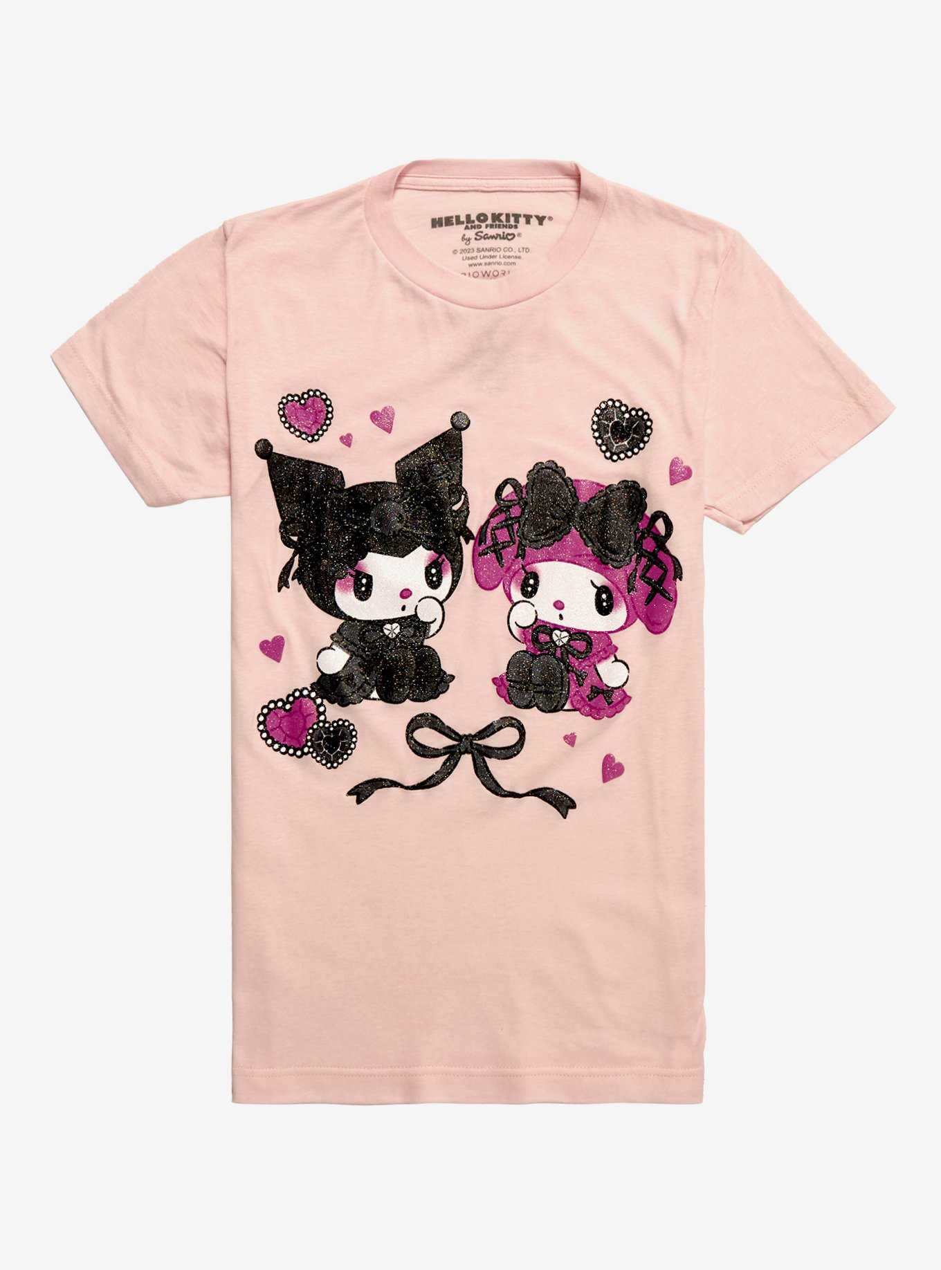 My Melody & Kuromi Lolita Glitter Boyfriend Fit Girls T-Shirt, , hi-res