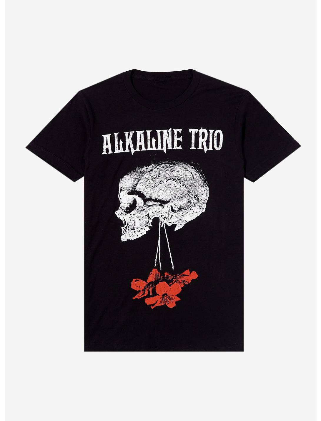 Alkaline Trio Skull & Red Flowers T-Shirt, BLACK, hi-res