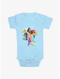 Disney Princesses Mulan Ariel Jasmine & Rapunzel Infant Bodysuit, LT BLUE, hi-res
