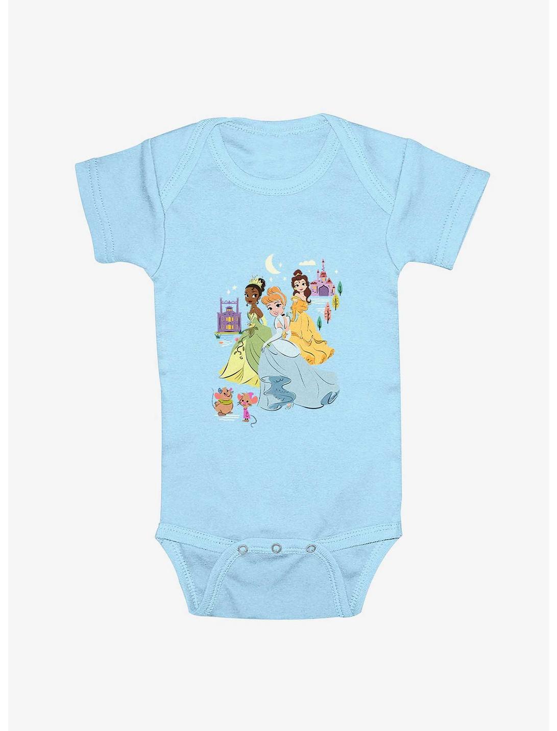 Disney Princesses Cinderella Tiana & Belle Infant Bodysuit, LT BLUE, hi-res