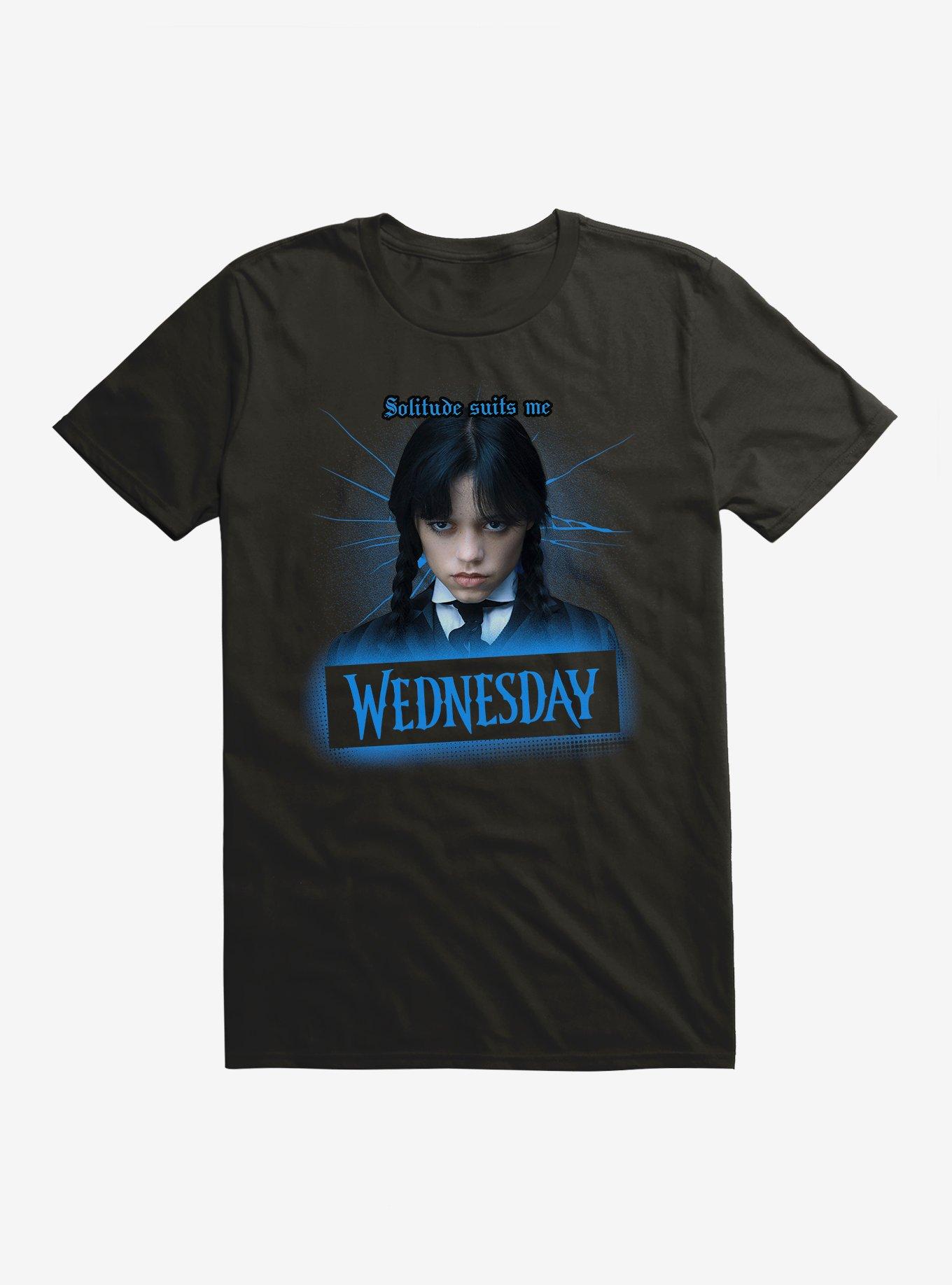 Wednesday Solitude Suits Me T-Shirt, BLACK, hi-res