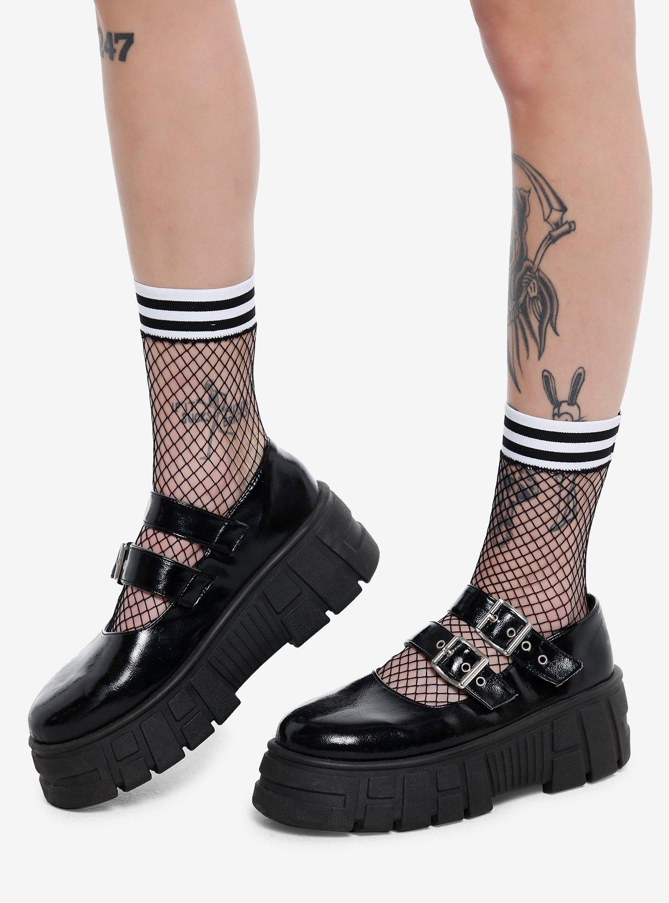 Varsity Stripe Fishnet Crew Socks Hot Topic