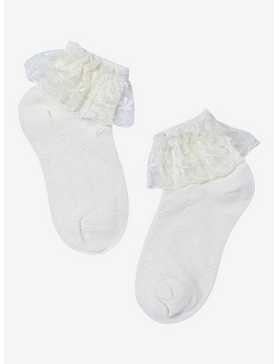 Cream Heart Textured Ruffle Ankle Socks, , hi-res