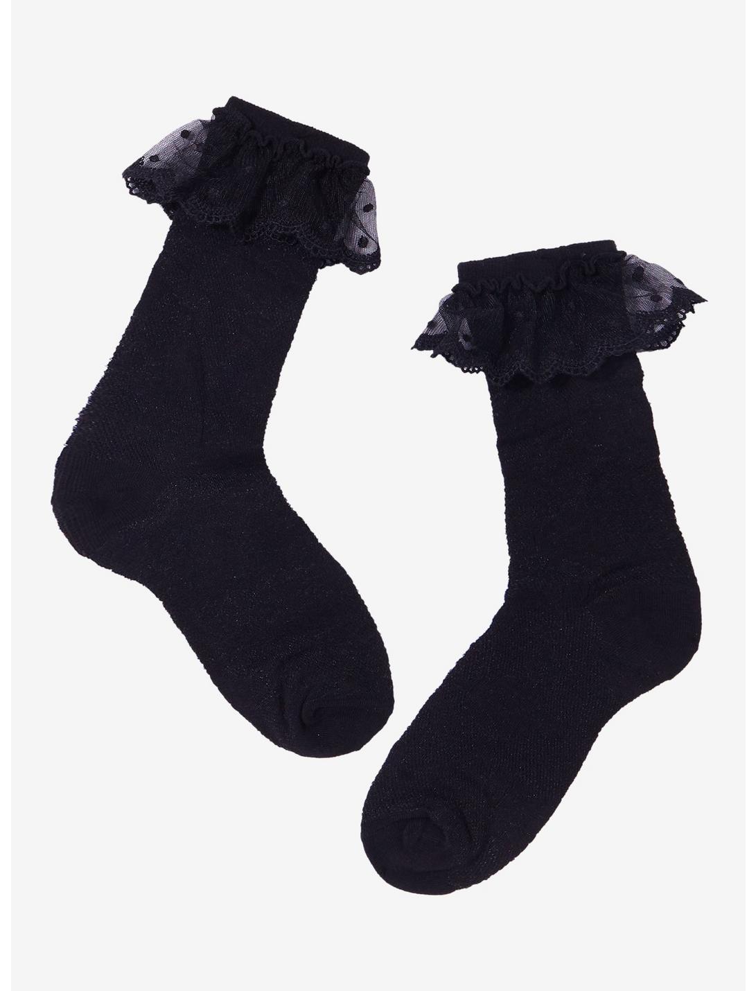 Black Rose Ruffle Crew Socks, , hi-res