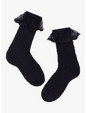 Black Rose Ruffle Crew Socks, , hi-res