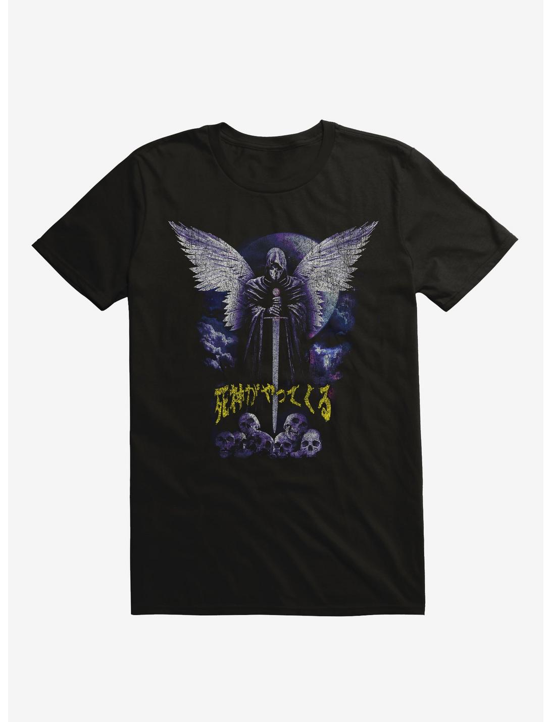 Winged Reaper With Sword T-Shirt, BLACK, hi-res