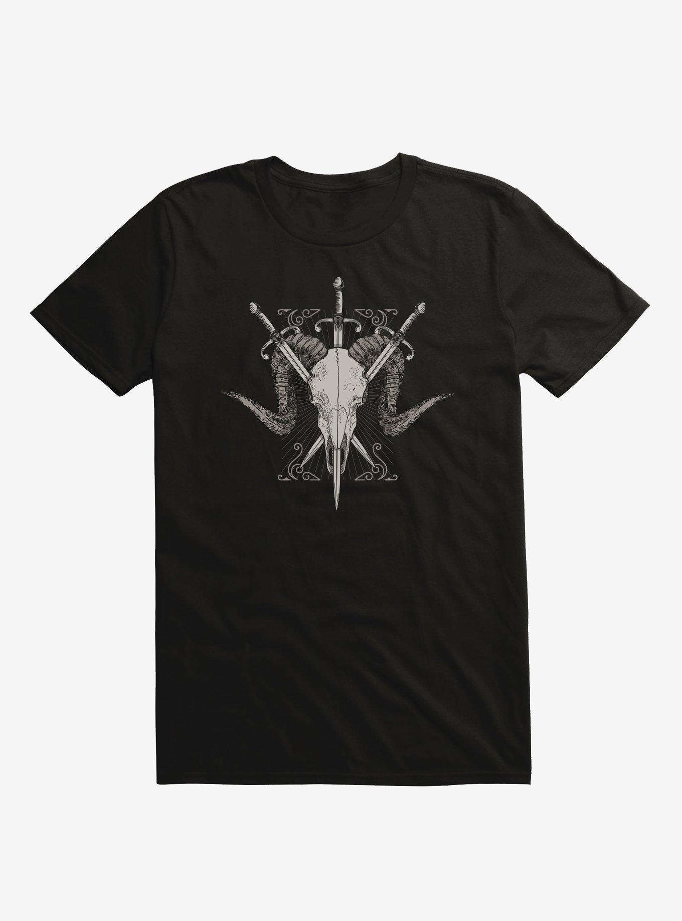 Ram's Skull With Horns T-Shirt, BLACK, hi-res
