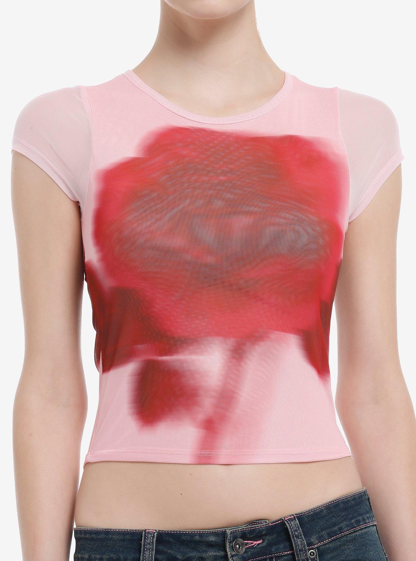 Rose Blurry Mesh Girls Crop Top, , hi-res