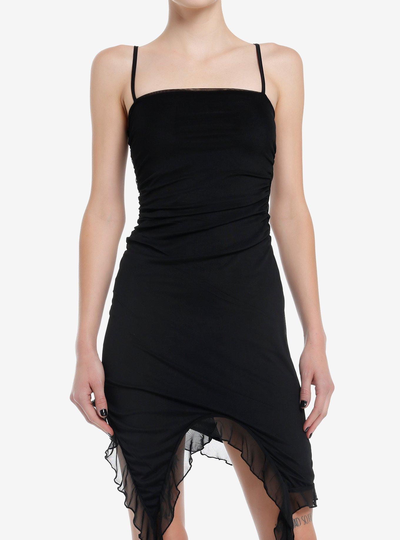 Black Ruffle Cami Dress, BLACK, hi-res
