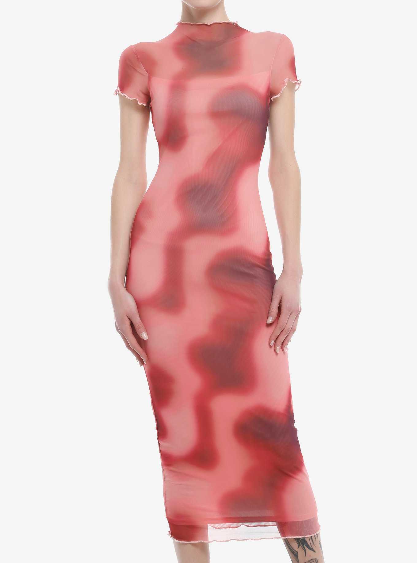 Red Blush Aura Mesh Fitted Dress, , hi-res
