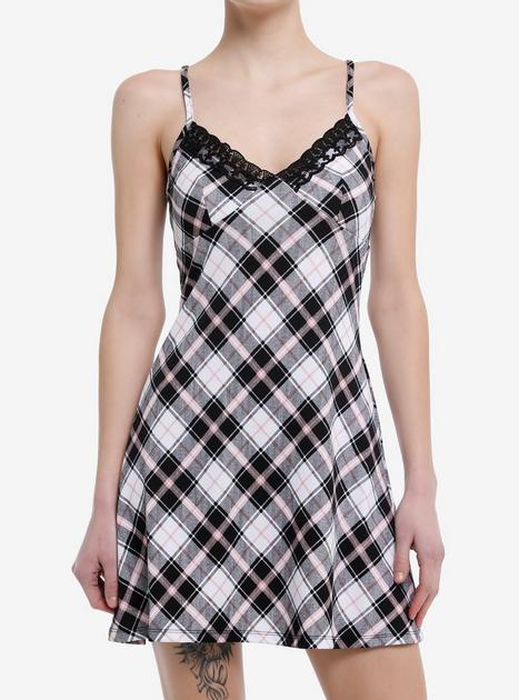 Black & Pink Plaid Lace Slip Dress | Hot Topic