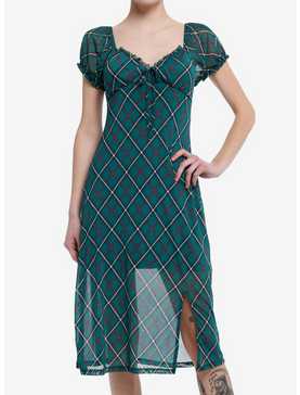 Green Plaid Empire Ruffle Midi Dress, , hi-res