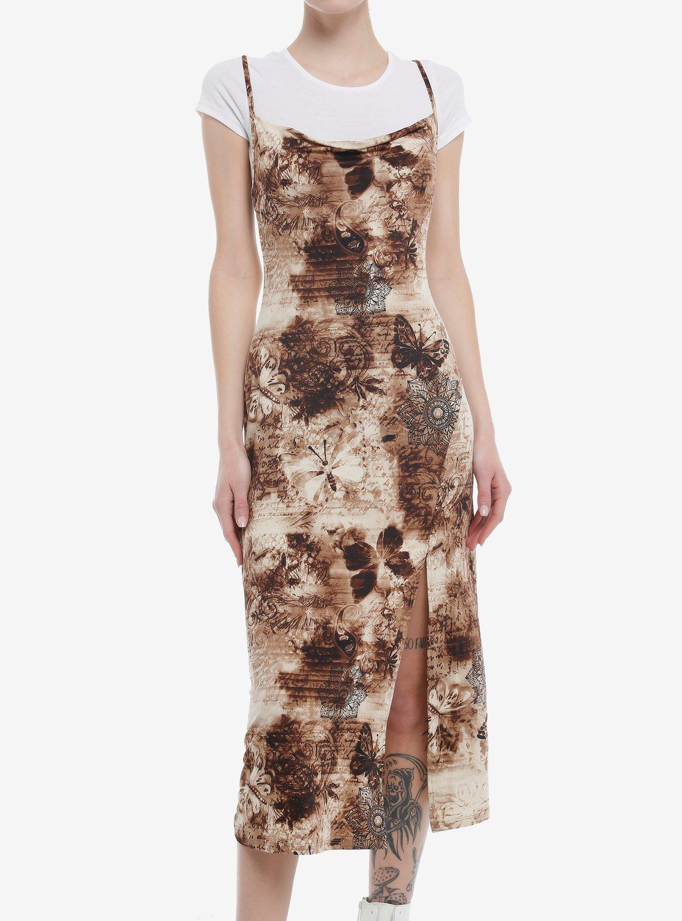 Antique Butterfly Script Twofer Midi Dress, , hi-res