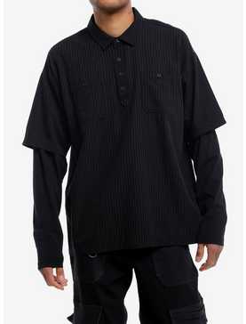 Social Collision® Black & Grey Stripe Oversized Long-Sleeve Twofer, , hi-res
