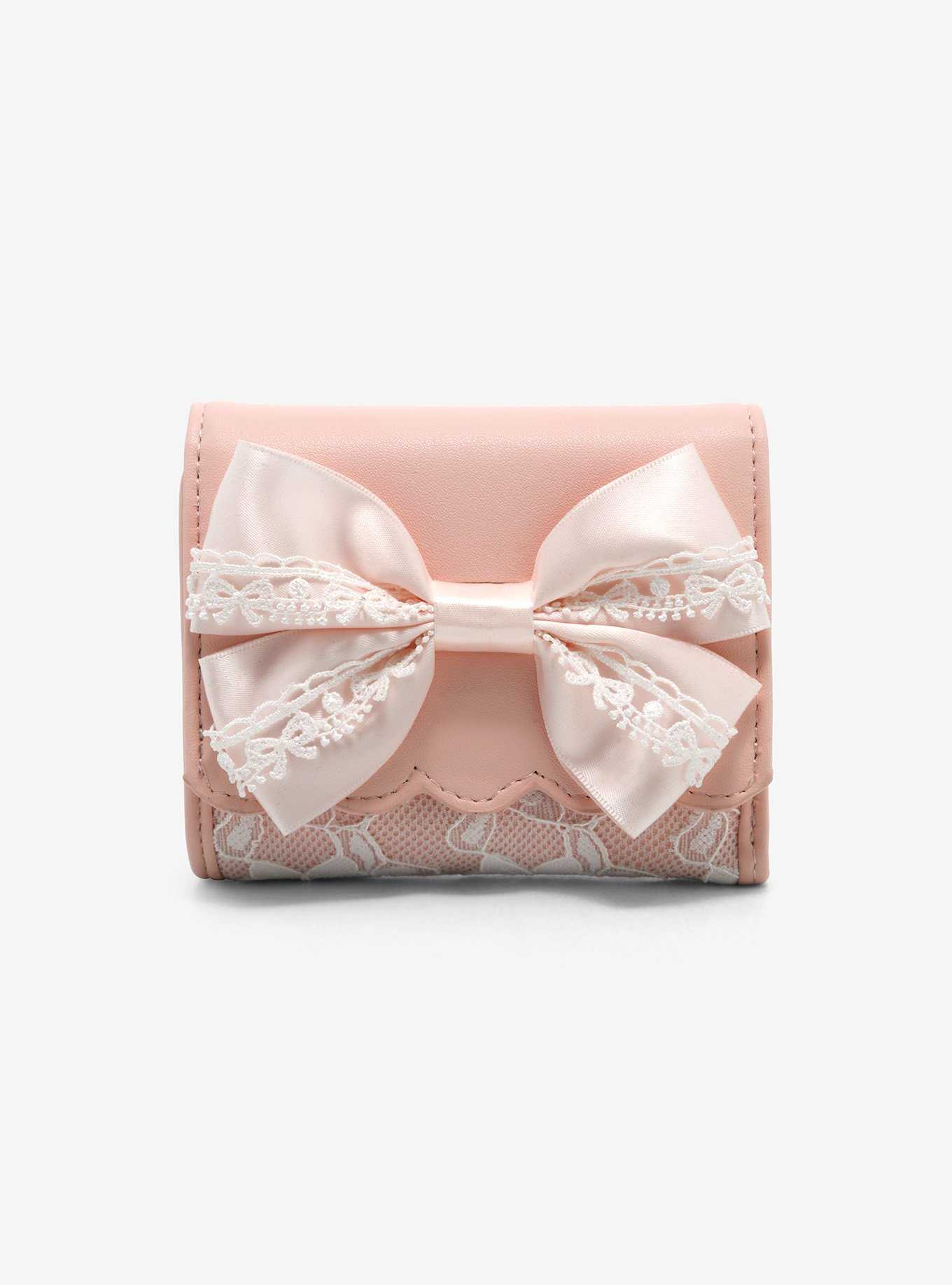 Pink Lace Bow Mini Wallet, , hi-res