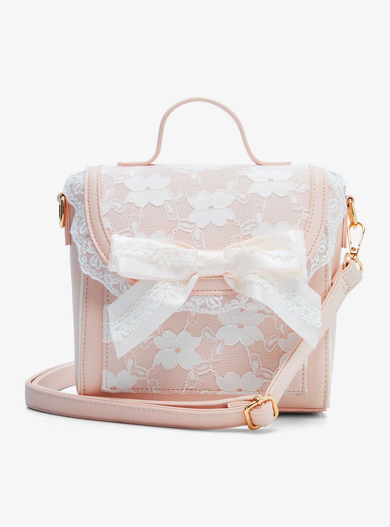 Pink Lace Bow Crossbody Bag, , hi-res