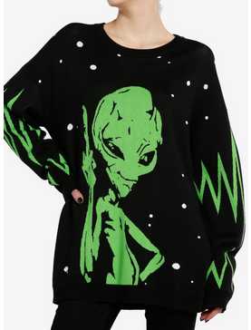 Black & Green Rude Alien Girls Oversized Sweater, , hi-res