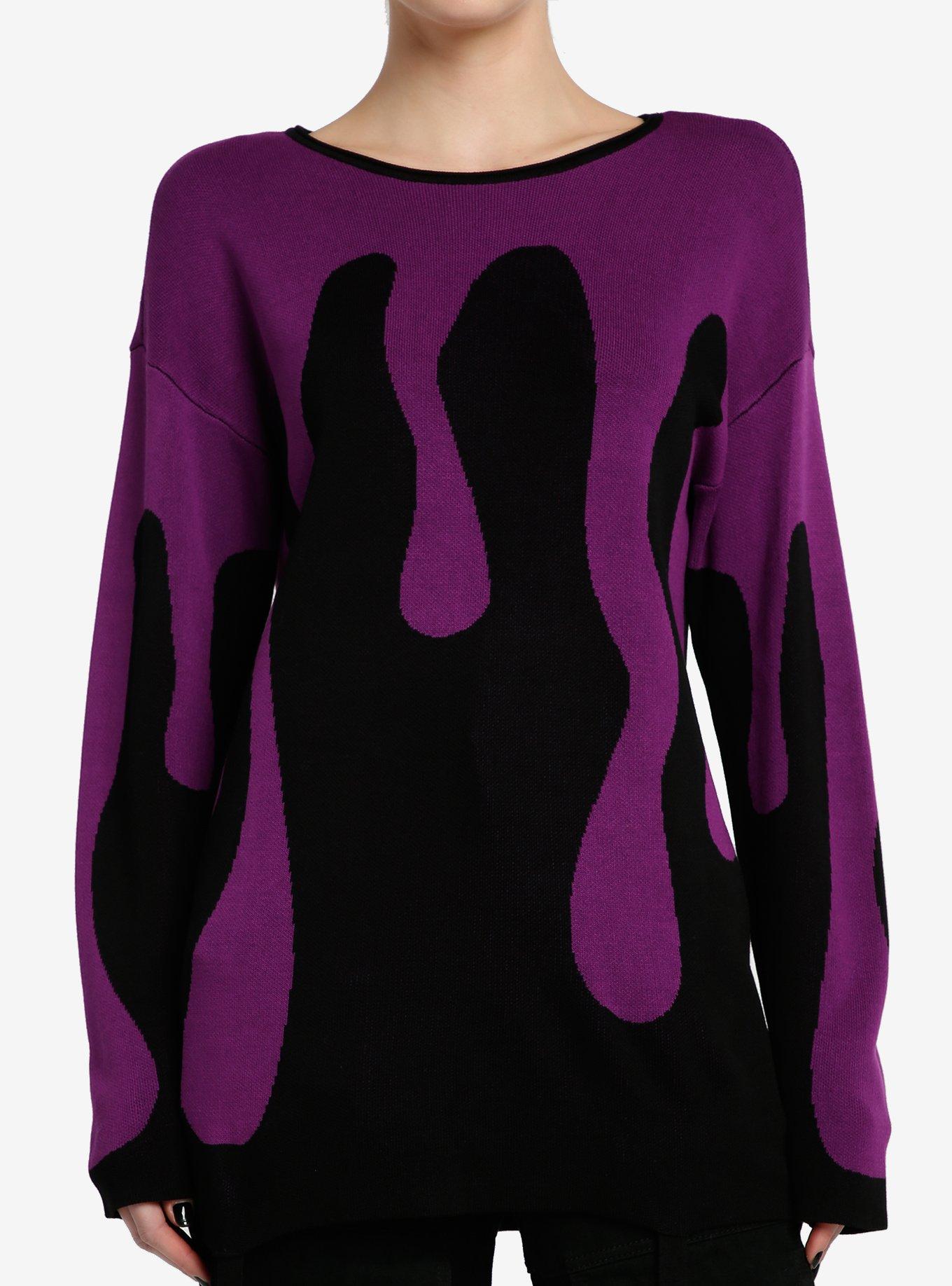 Black & Purple Drip Girls Sweater, PURPLE, hi-res