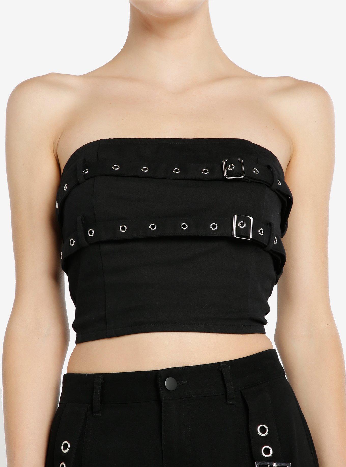 tope tubetop ブラック　黒 Black Grommet Belted Tube Top | Hot Topic