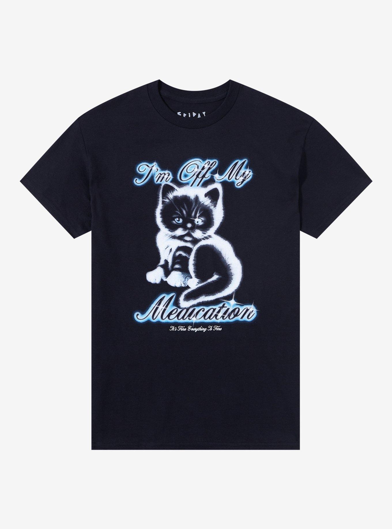 Off My Meds Cat T-Shirt By Friday Jr, BLACK, hi-res
