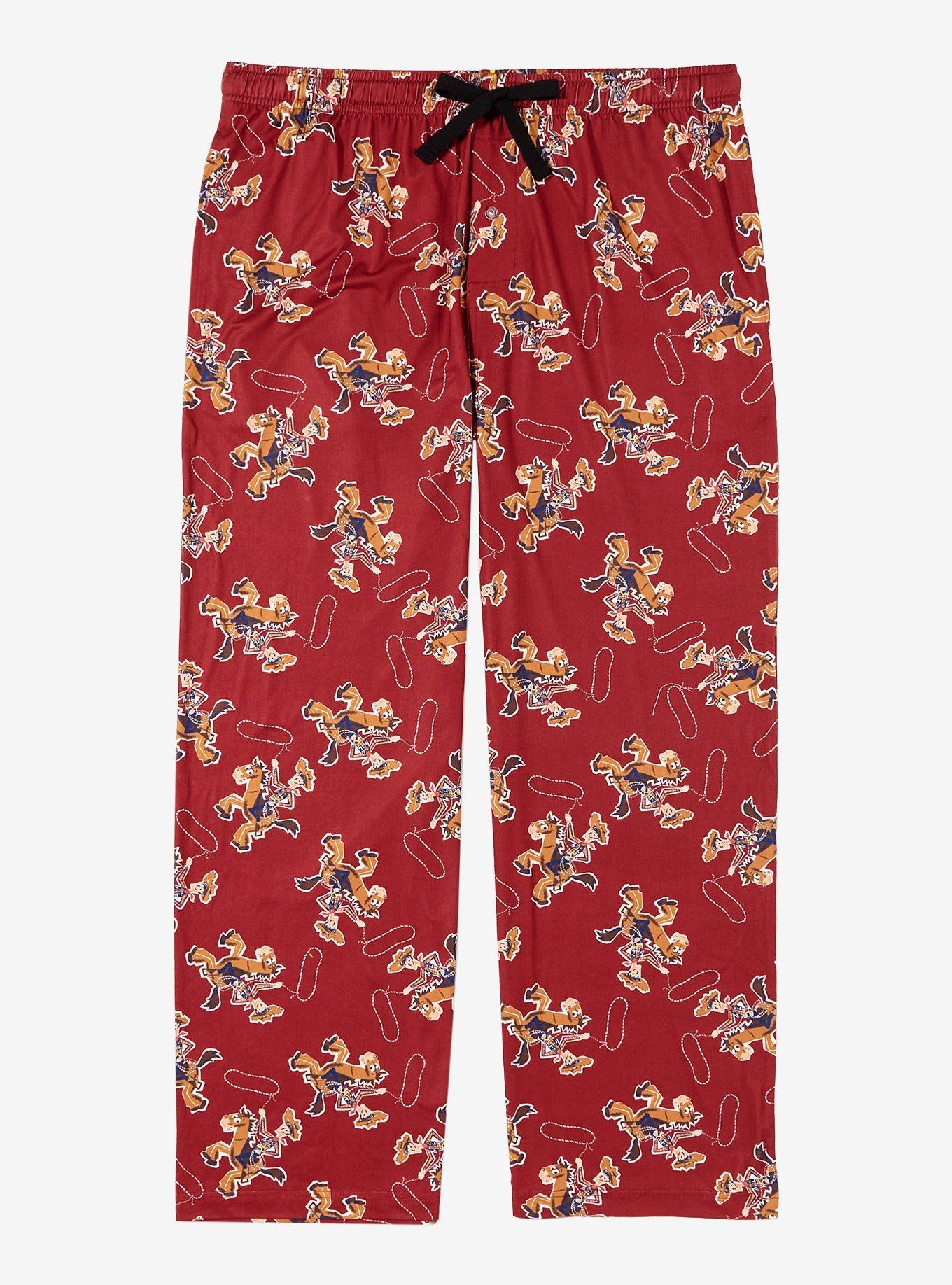 Disney Pixar Toy Story Woody and Bullseye Allover Print Women's Plus Size Sleep Pants &mdash; BoxLunch Exclusive, BURGUNDY, hi-res