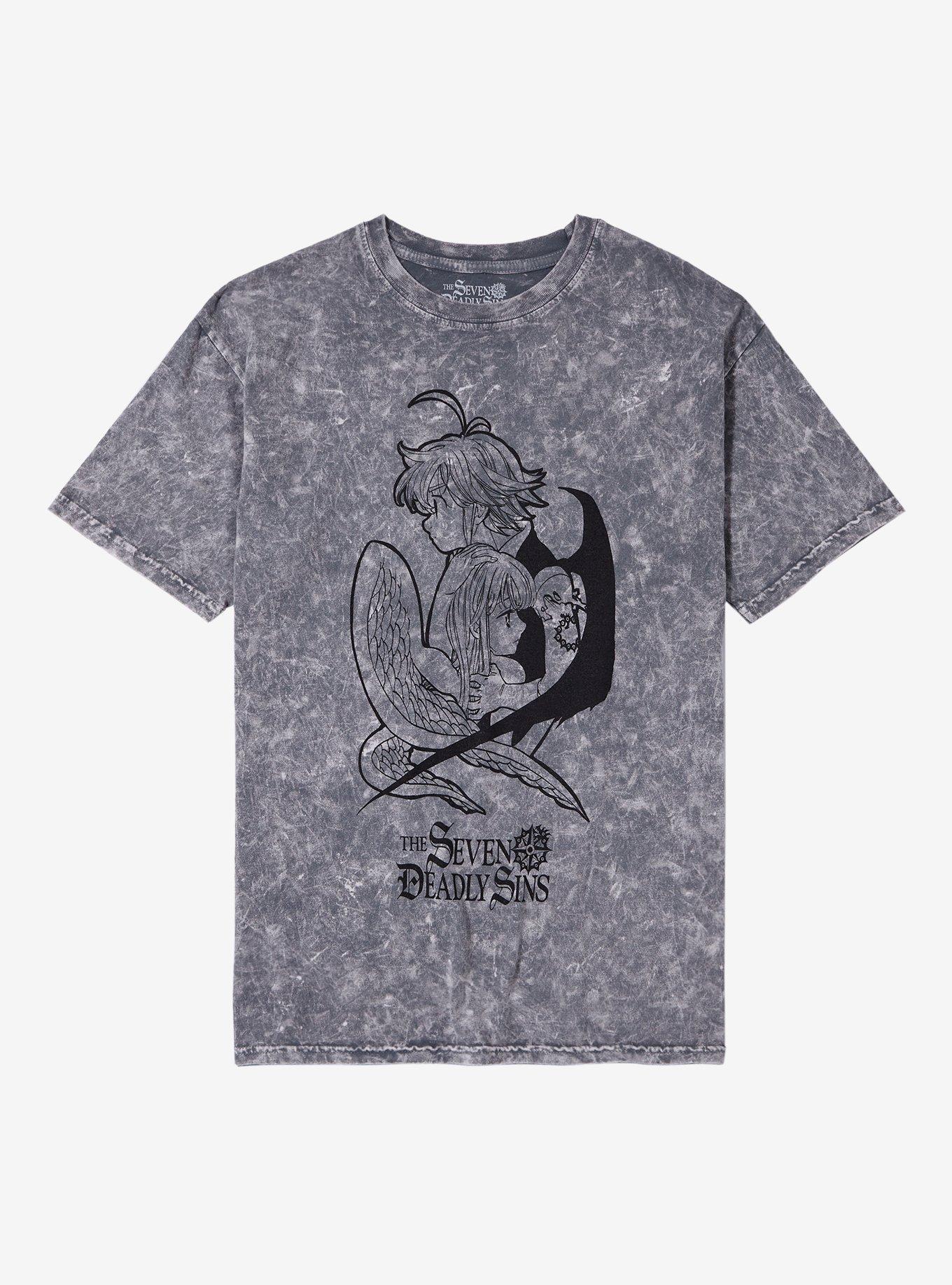 The Seven Deadly Sins Meliodas & Elizabeth Grey Wash T-Shirt, MULTI, hi-res