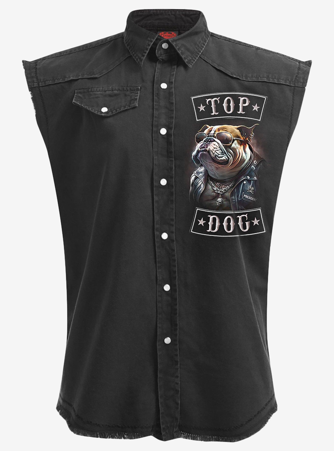 Spiral Top Dog Sleeveless Stone Washed Button-Up Shirt, BLACK, hi-res