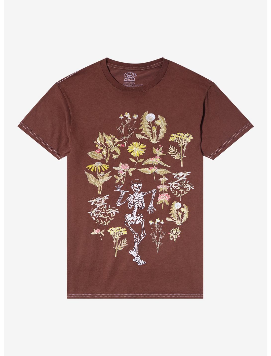 Brown Skeleton Floral Boyfriend Fit Girls T-Shirt By Call Your Mother, MULTI, hi-res