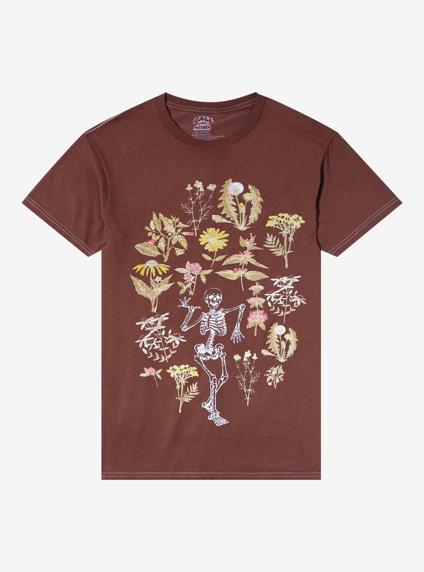 Brown Skeleton Floral Boyfriend Fit Girls T-Shirt By Call Your Mother, MULTI, hi-res