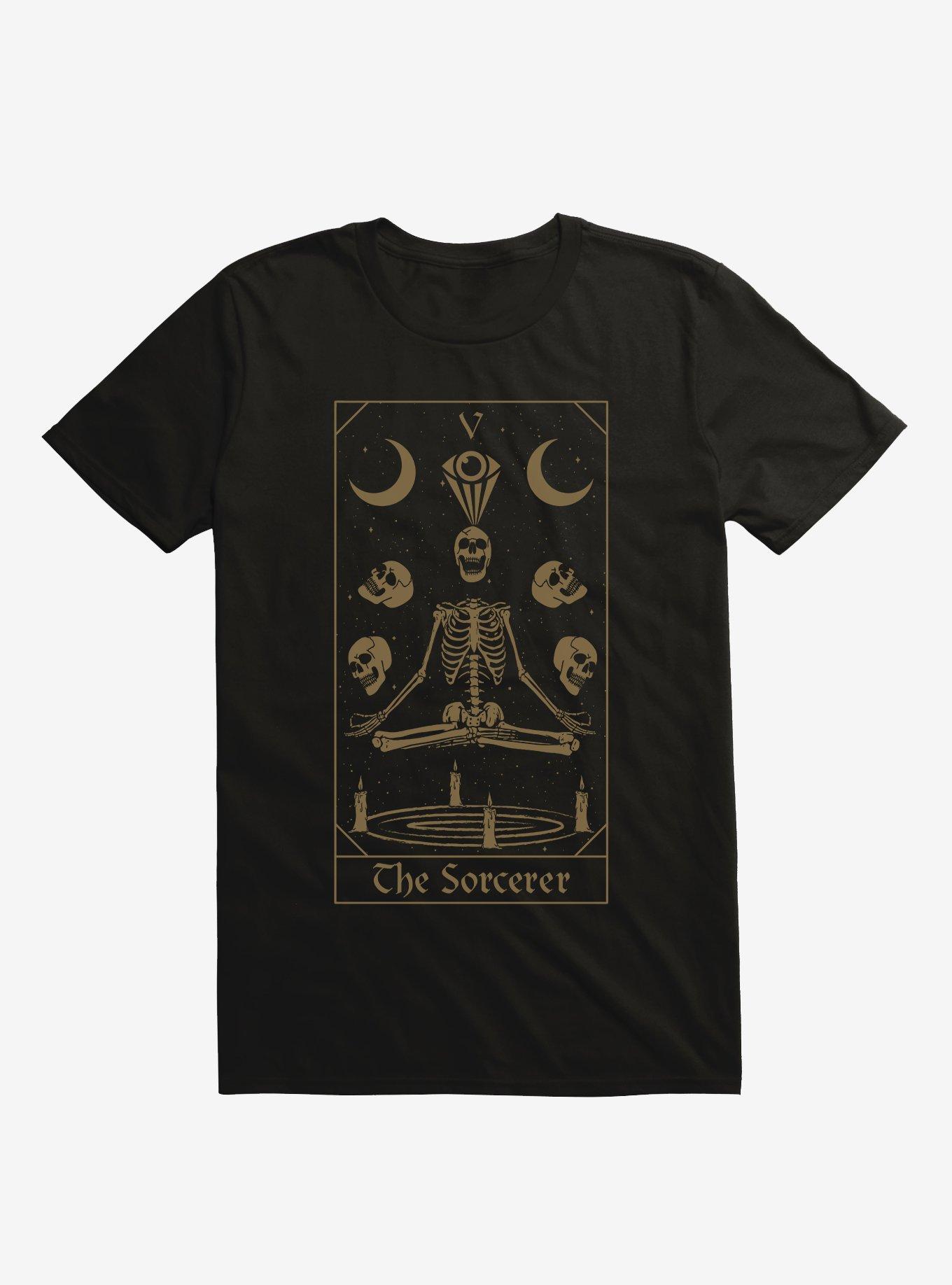 Skeleton Sorcerer Tarot Card T-Shirt, BLACK, hi-res